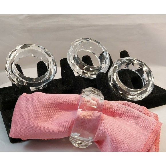 Crystal Napkin Rings Fascetted Spring Wedding Table Decor 2.5" Set of 4 Clear - Picture 1 of 8